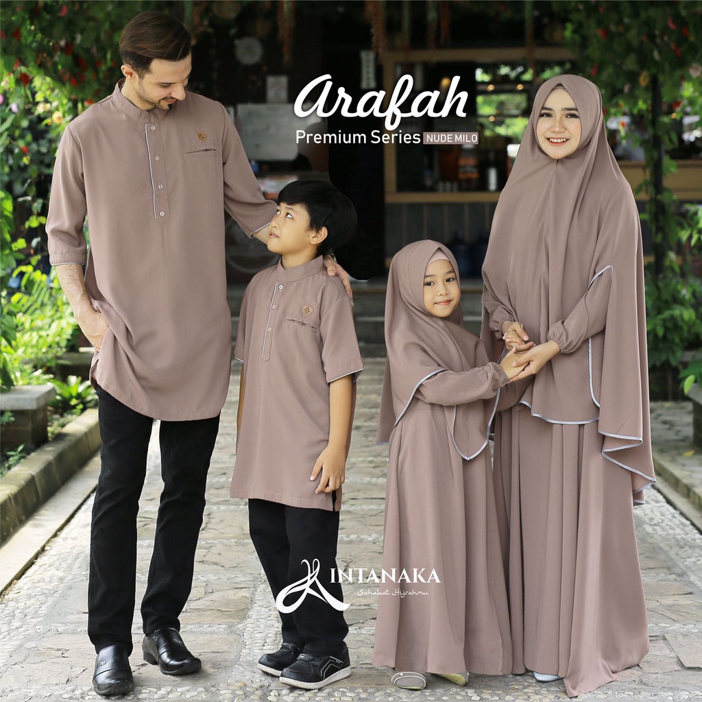 Gamis Sarimbit Keluarga Couple Ayah Ibu Anak set Syari Khimar Niqab Nude Milo Koko Arafah Intanaka