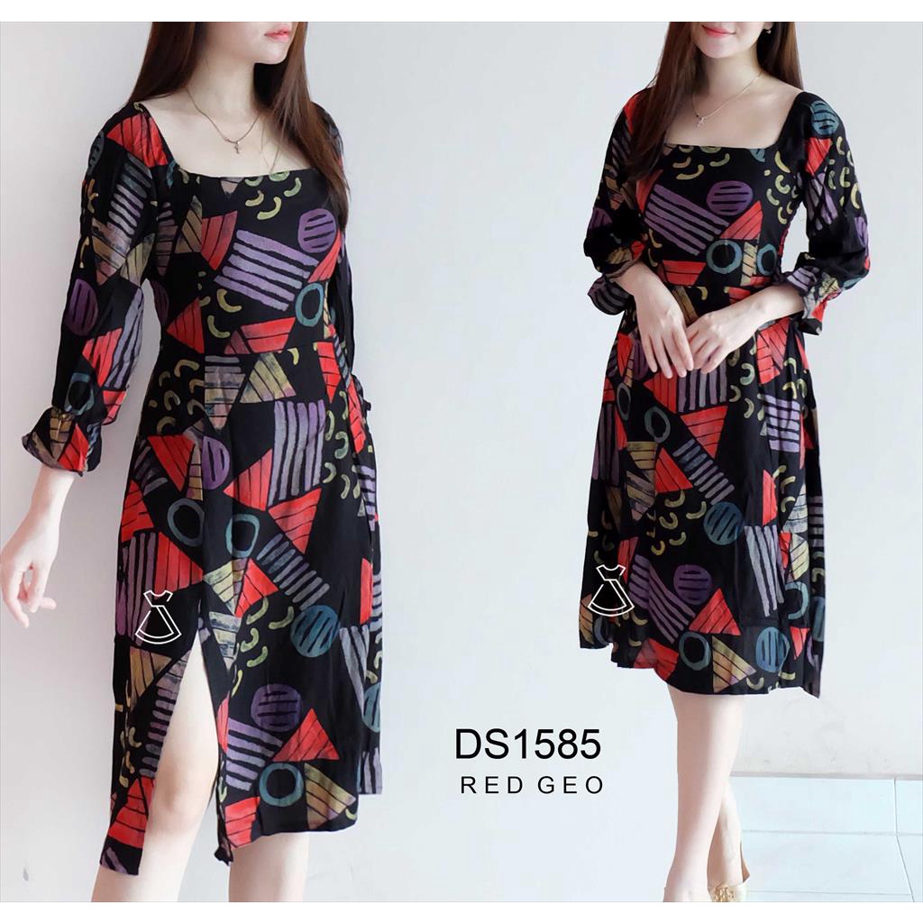 DS1585 - Dress Rayon Korean Look Dress Midi Casual