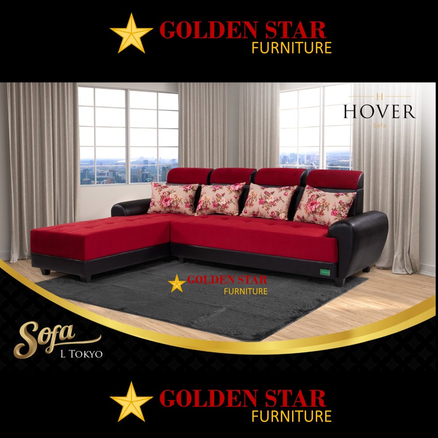 Sofa Kursi Tamu Sudut Hover Merah L Kain Bantal Minimalis SALE
