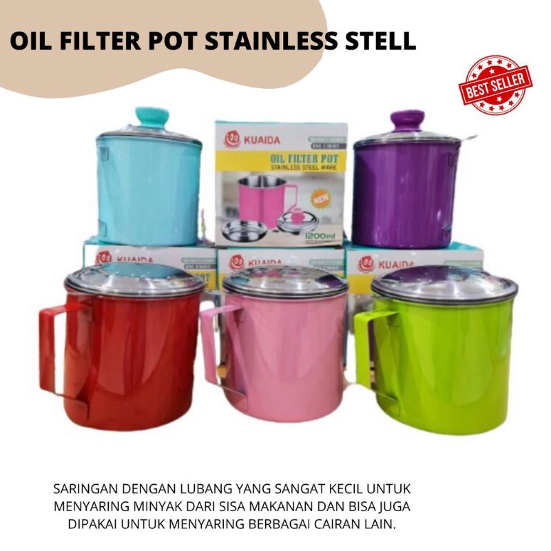 OIL POT SARINGAN MINYAK WARNA WARNI - OIL FILTER POT 1,2 L