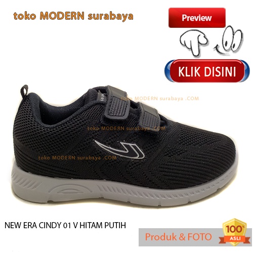 Sepatu anak sekolah sneakers velcro NEW ERA CINDY 01 V HITAM PUTIH