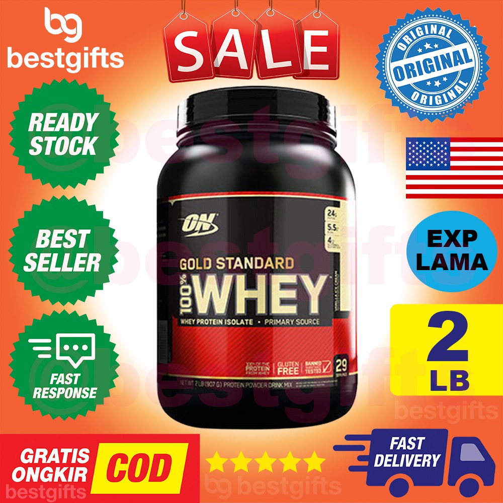 OPTIMUM NUTRITION ON GOLD STANDARD 100% WHEY PROTEIN ISOLATES VANILLA ICE CREAM MASSA OTOT KUAT 2 LB