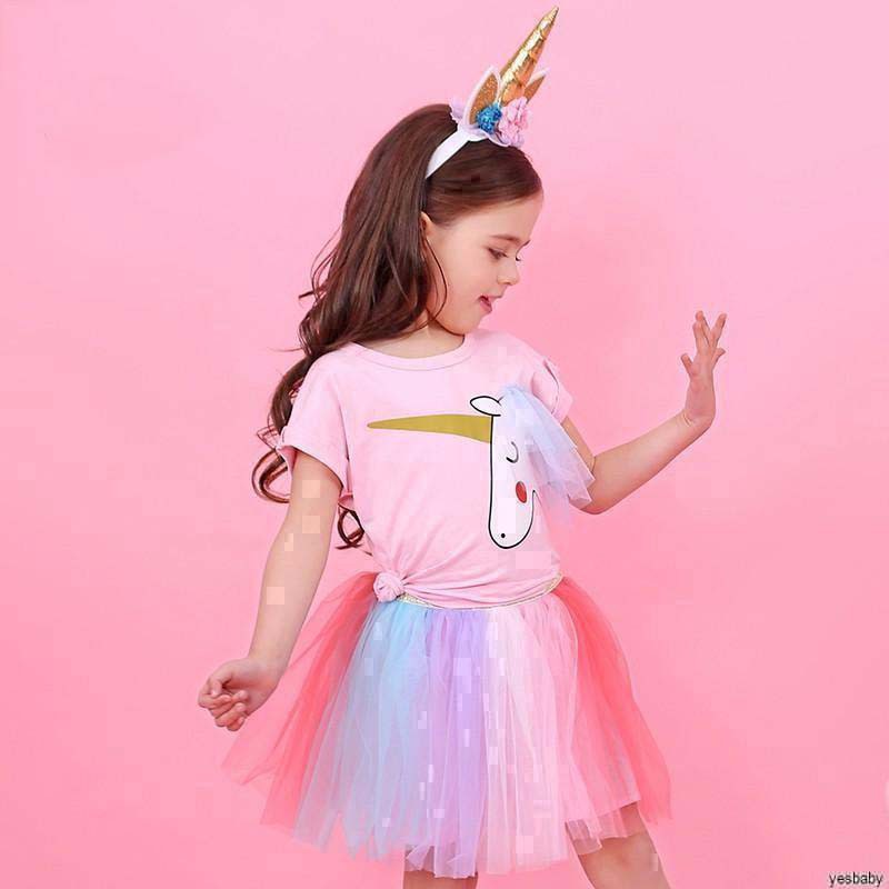 Setelan Anak Perempuan Unicorn - Dress Unicorn Kaos Anak Kuda Pony Princess Rok Tutu  3 4 5 6 Tahun