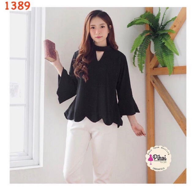 Blouse lengan panjang / baju lebaran wanita / atasan hijab / baju kantor wanita lengan terompet 1389