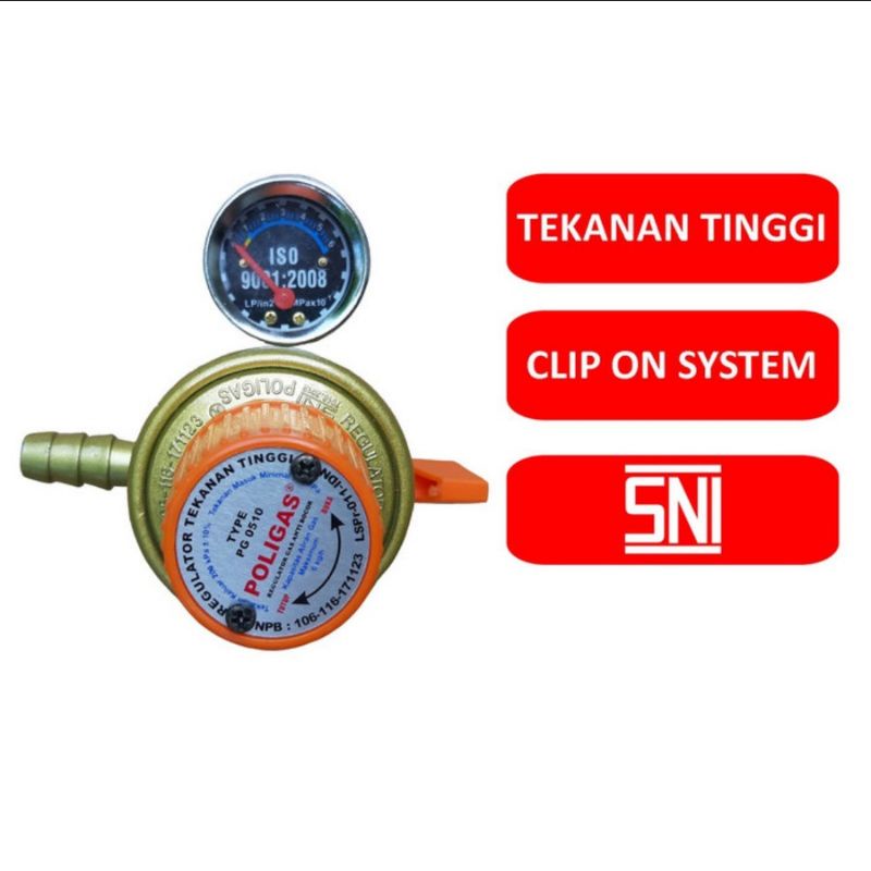 Regulator Kompor Gas Poligas PG 0510 Clip On Tekanan Tinggi SNI