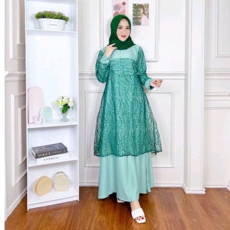 GAMIS MAXMARA LUX MIX BRUKAT ELINA bridesmaid burkat gaun muslimah kondangan wanita seragam hajatan | BAJU DRESS GAMIS BRUKAT | FASHION MUSLIM