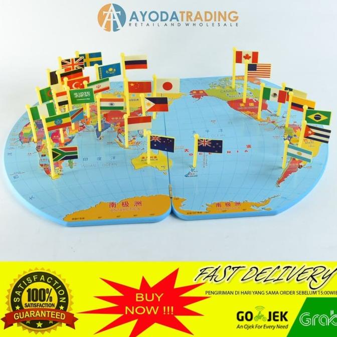 Puzzle World Flag Map Mainan Edukatif Edukasi Bendera Dunia