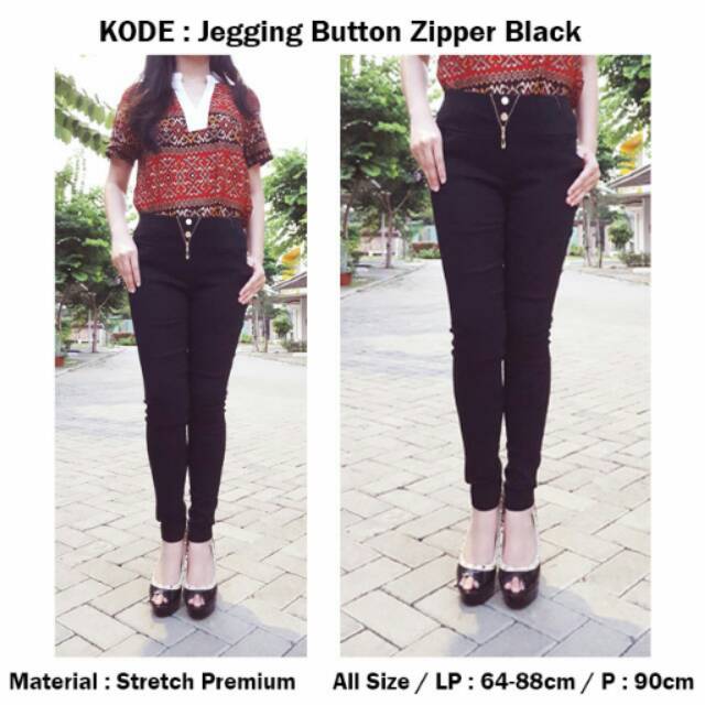 Jegging zipper button hitam
