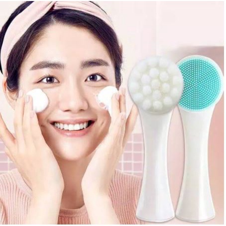 DS SS25 Alat Cuci Muka 2in1 / Facial Cleansing Brush Silicone / Sikat Pembersih Wajah Pori / Brush Wajah 2 Sisi Bulu Lembut Halus Silikon