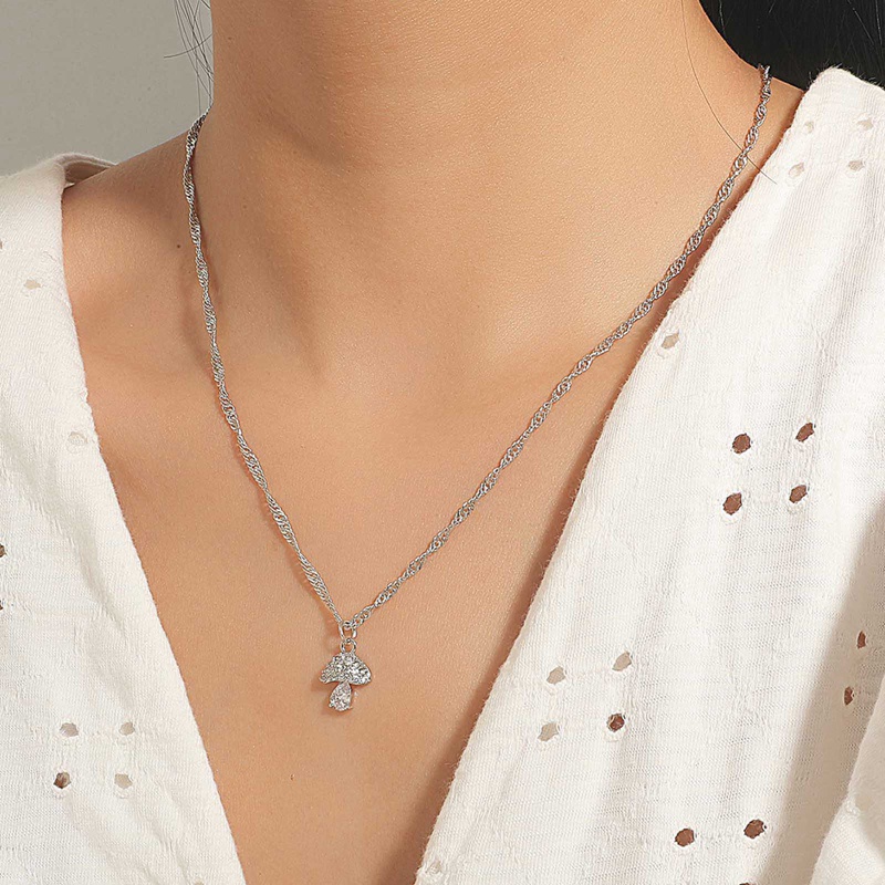 New 925 Sterling Silver Mushroom Shape Clear CZ Link Chain Necklace For Women Statement Necklace Wedding Femme Jewelry