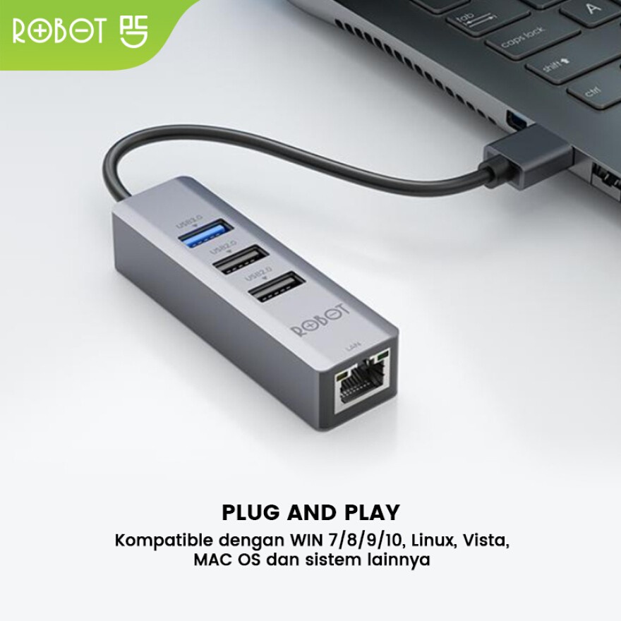 ROBOT HEA100 USB Hub 4 in 1 USB 3.0 - 2.0 Ethernet Adapter to RJ45 LAN