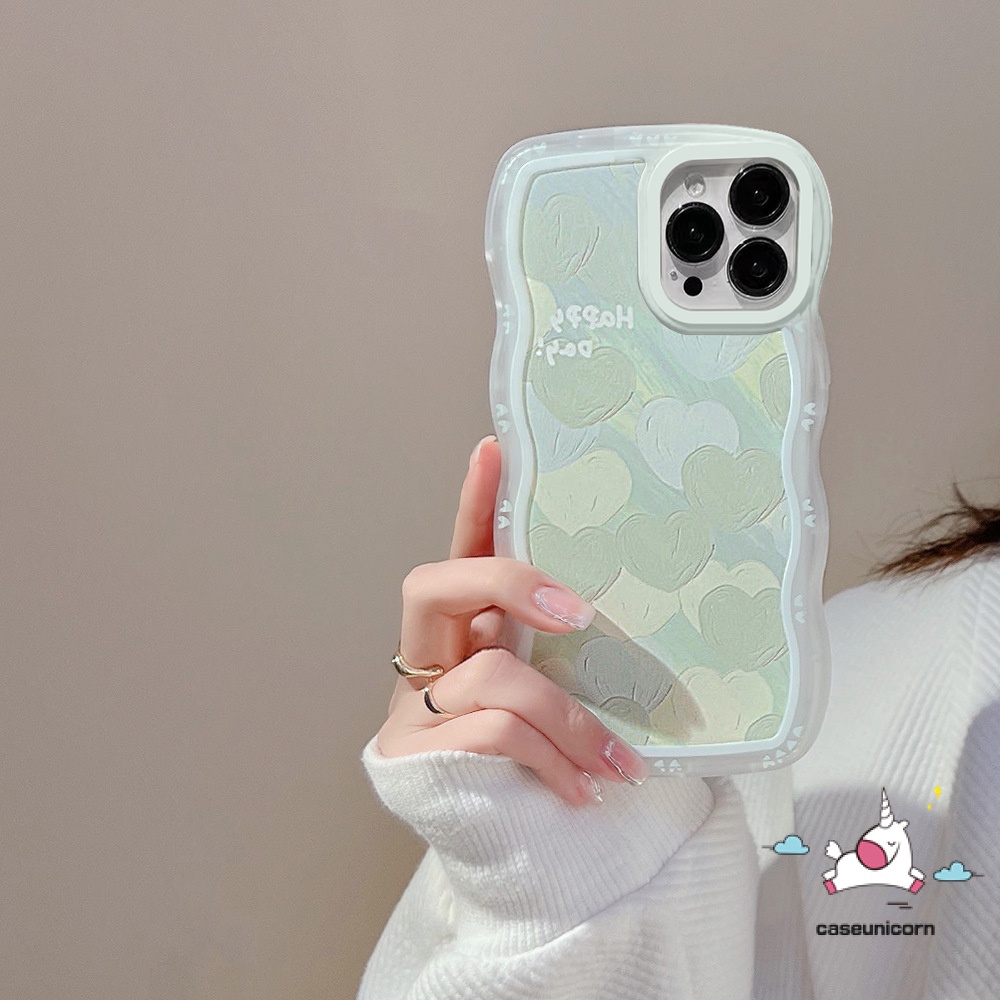 Oppo A17 A54 A57 A78 A17K A15 A95 A77 A77s A55 A16K A16E A92 A96 A76 A16 A1K A5 A9 A31 A53 A33 A12 A5s A7 A16s A3s A74 A76 Reno 8T 6 5 7z Hijau Love Hati Bergelombang Soft Case Tepi