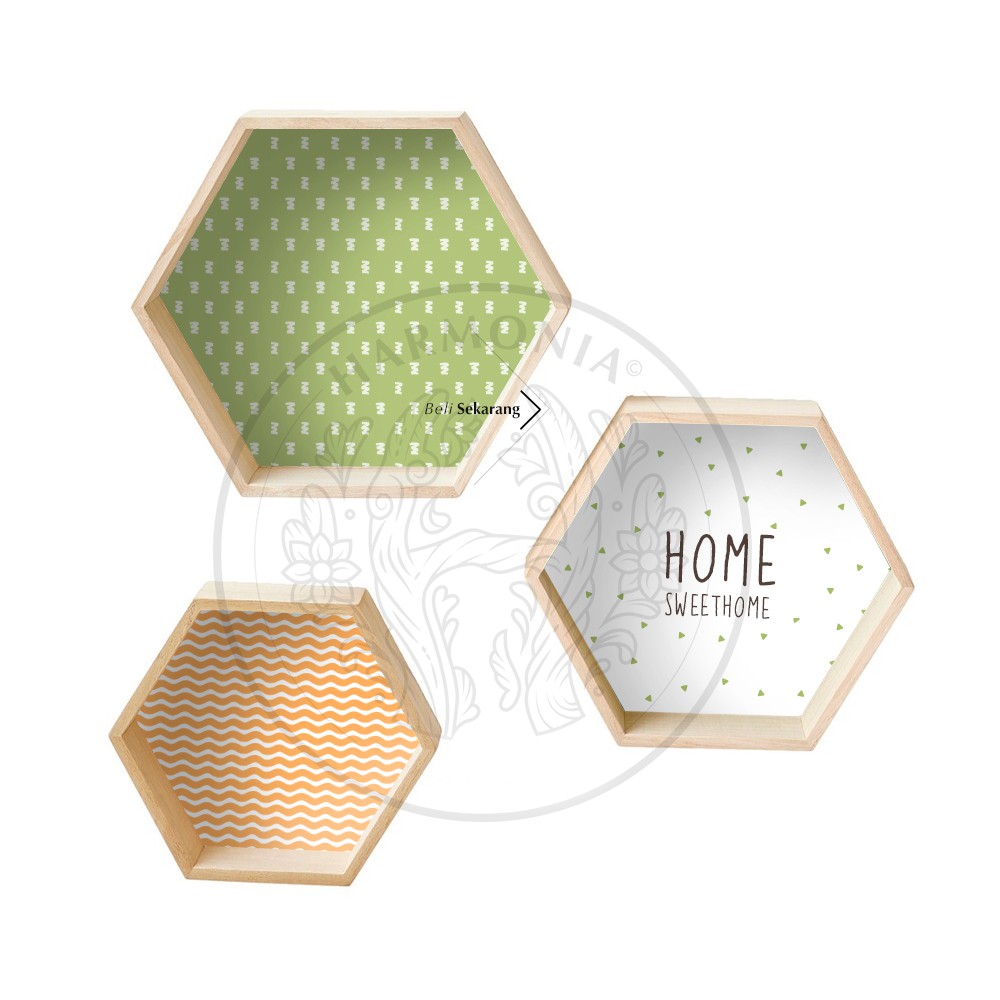 Harmonia Dekorasi Dinding Kayu Hexagonal Set 3