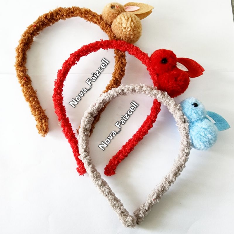 bando / Bandana Kelinci Lucu Bulu Pom-Pom ala Korea