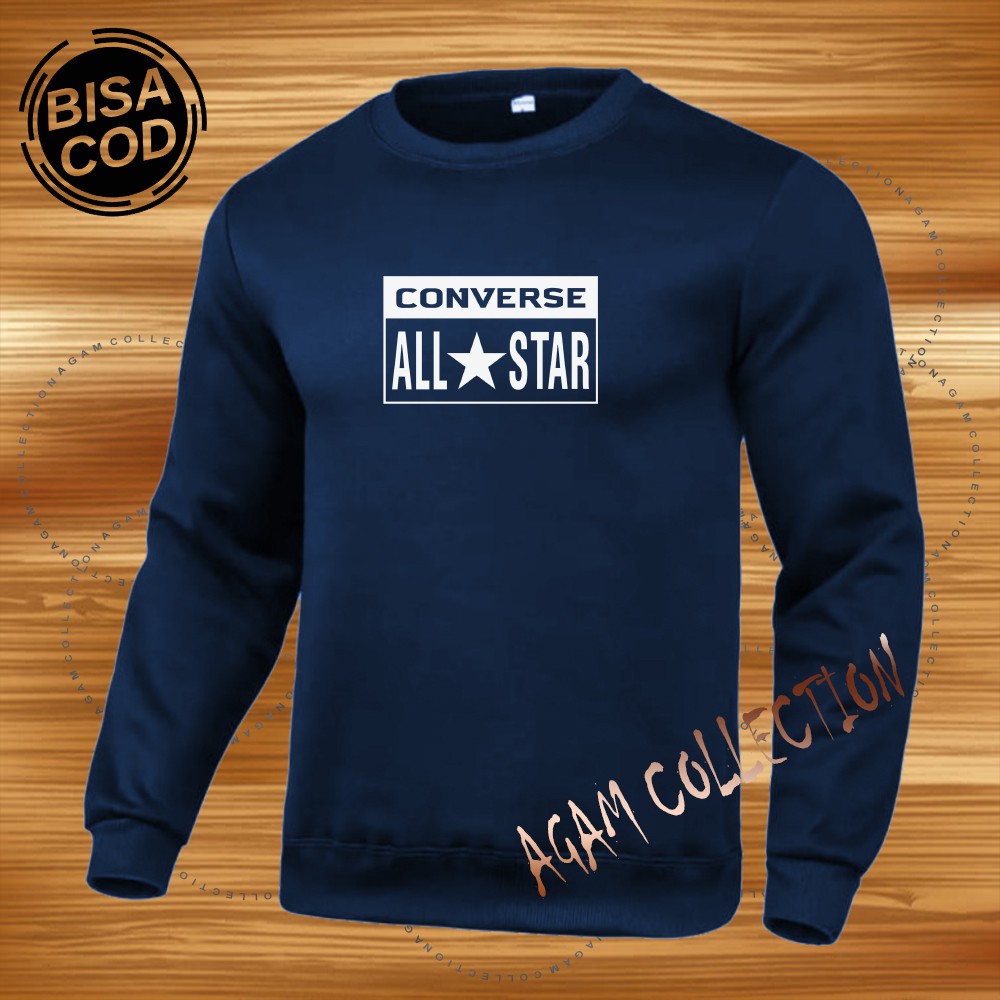 Agam collection Sweater Distro Converce ALL Star Premium Text Putih Pria Wanita