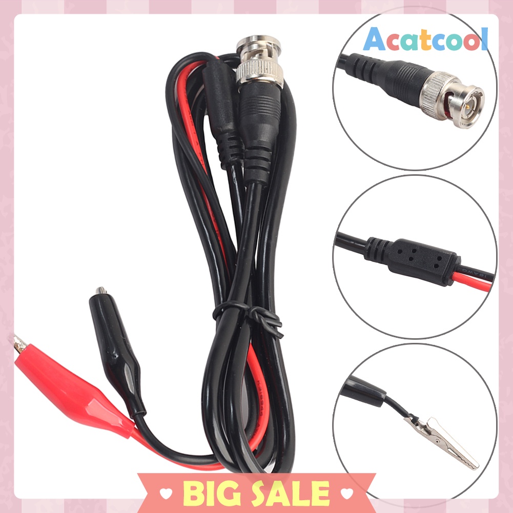 BNC Male Plug to Dual Alligator Clip Oscilloscope Test Probe Lead Cable 1m