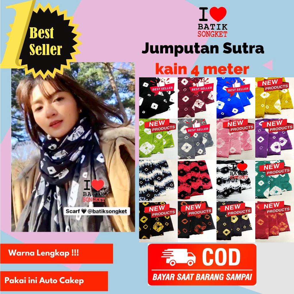 BATIK SUTRA JUMPUTAN 4 METER BAHAN ATASAN BAWAHAN KEBAYA KAIN JUMPUT PALEMBANG ASLI