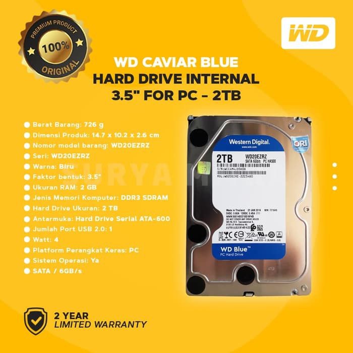 Hardisk / Harddisk / HDD WD Caviar Blue 2TB Internal 3.5&quot; For PC