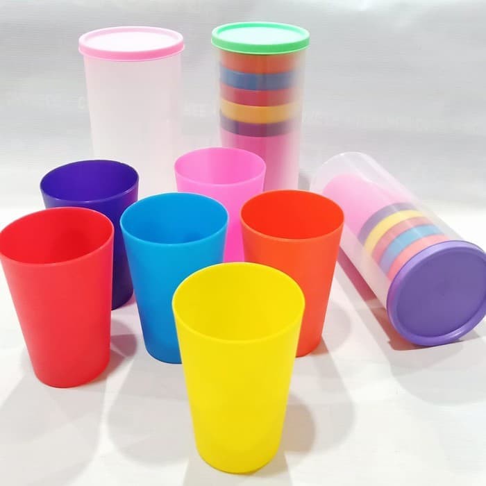 Gelas Pelangi Plastik SET 6 in 1 Gelas Minum Piknik Cup Set