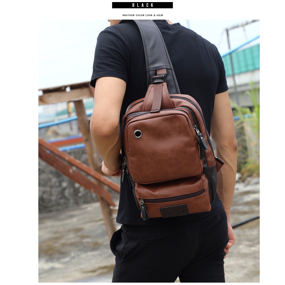 [ORIGINAL] Etonweag Tas Selempang Kulit Pria Korean Style Shoulder Messenger Bag Outdoor Sports Import