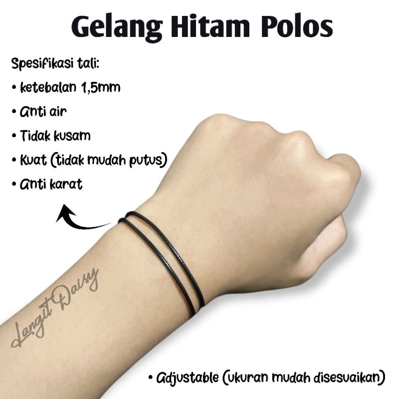 Gelang Tali  Simpel Simple Hitam Polos | Gelang Cowok Cewek | Tali Korea 1,5mm | Anti Air Waterproof | Adjustable | Murah Anti Karat Tebal Tipis | Couple Magnet | Gelang Kaki Tali Hitam Polos | Gelang korea tali simple Tali bisa ditarik Di tarik Di atur