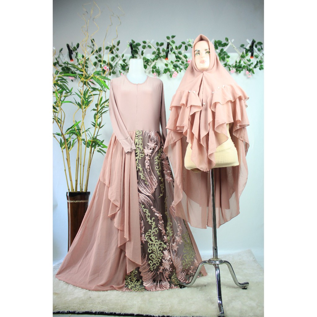 Gamis set syari ceruty brukat  khimar WAFA pesta brokat TILE BORDIR 3D model fashion muslimah PESTA