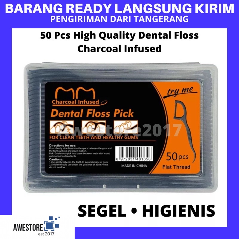 Charcoal Dental Floss Infused Tusuk Gigi Interdental Brush Benang Kit