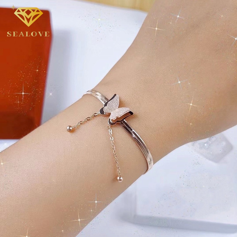 SEALOVE GELANG WANITA TITANIUM ANTI KARAT MODEL BELUT KUPU BANDUL EMAS 18K PERHIASAN AKSESORIS