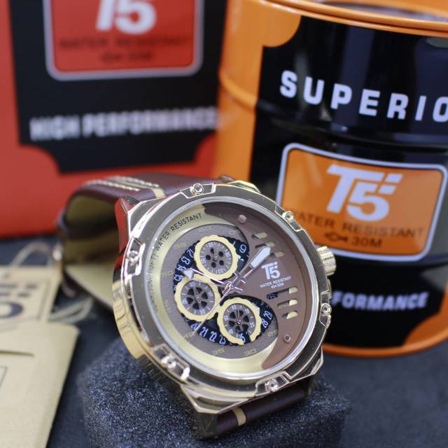 T5 H3585 Sport Watch Original Jam Tangan Pria Water Resistant Leather