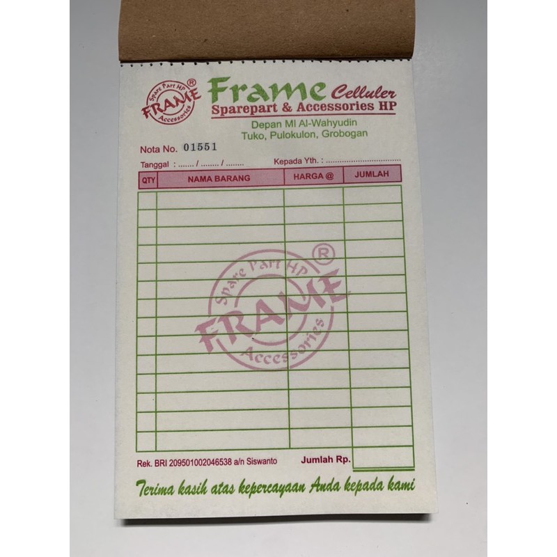 Nota Custom 2 Ply Dengan Tinta 2 Warna Plus Pakai Nomer Seri