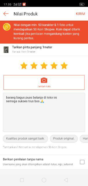 Tarikan Pintu Panjang 1meter