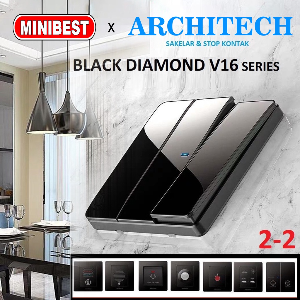 [MB] ARCHITECH V16 DIAMOND Black Lampu Stop kontak SakLAR HOTEL DAN RUMAH