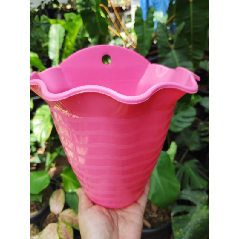 Pot bunga tempel dinding NKT ombak 619 Pink / pot tanaman plastik