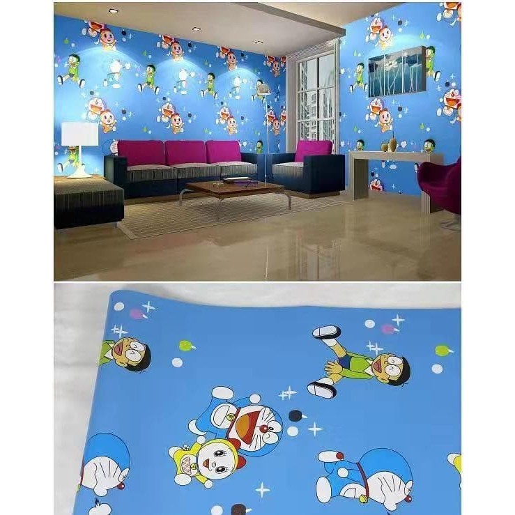 WALLPAPER STIKER DINDING MOTIF DORAEMON NOBITA NEW