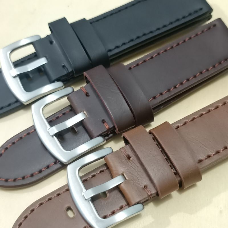 tali jam tangan kulit strap jam tangan Zamora lentur dan lembut ukuran 20mm 22mm 24mm 26mm hitam coklat Tli jam Tangan kulit Tebal bisa buat Alexander / expedition