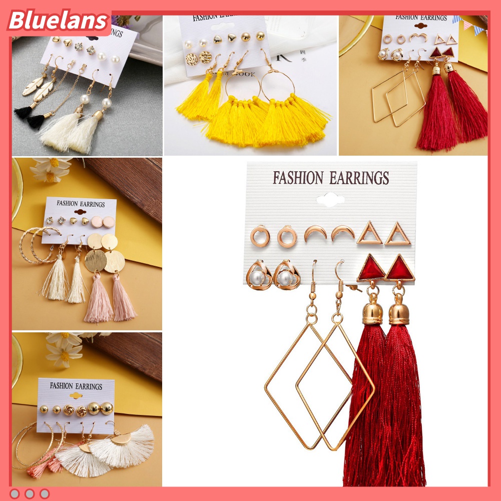 6pcs / Set Anting Stud Rumbai Gaya Bohemia Untuk Wanita