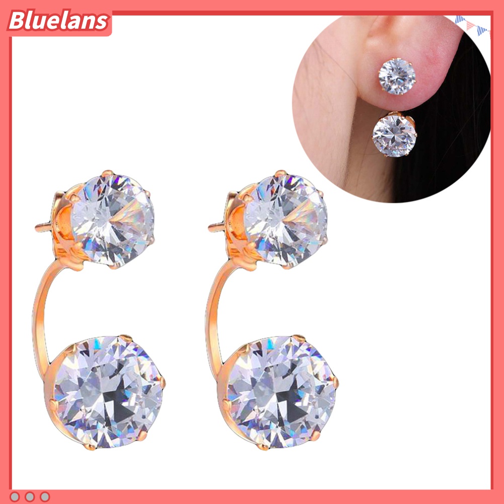 Anting Tindik Model Double Cubic Zirconia Untuk Wanita