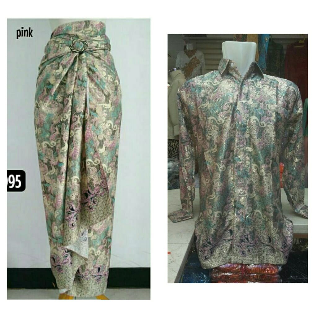 Setelan Couple Rok Lilit Bawahan Kebaya dan Kemeja Panjang Aneka Motif