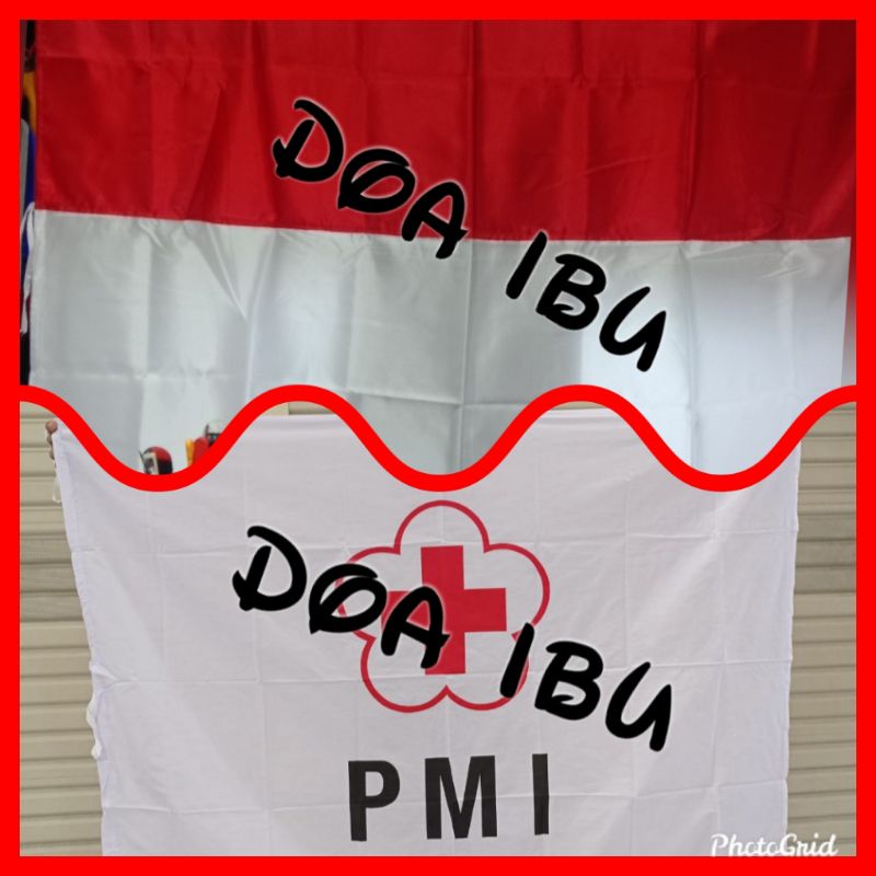 

best seller paket isi 2 bendera merah putih+bendera PMI 90cm x 135cm ready stock