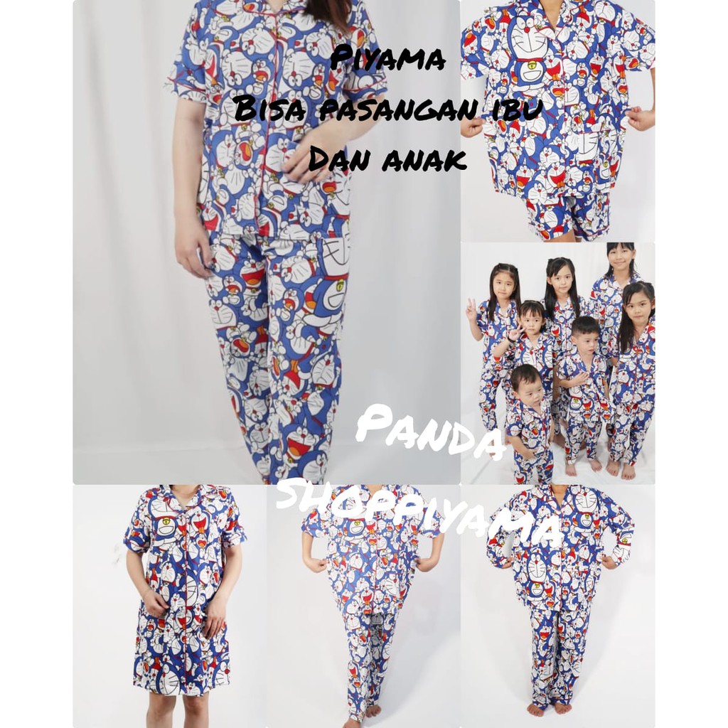 Baju tidur piyama couple keluarga stelan celana panjang set piama anak lengan pendek pajama doraemon