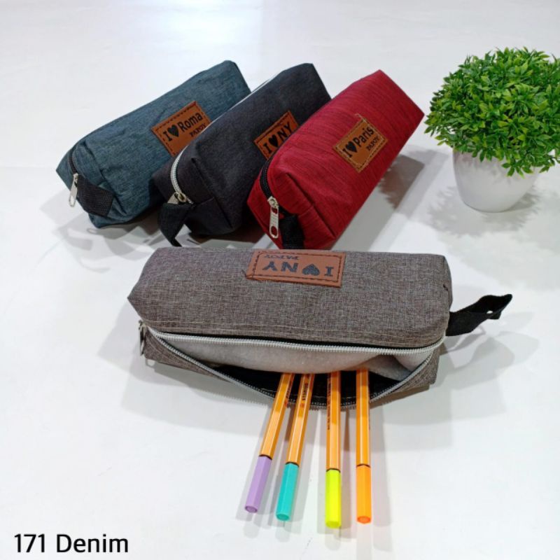 KOTAK PENSIL DENIM/KOTAK PENSIL SEKOLAH/KULIAH/KERJA MURAH