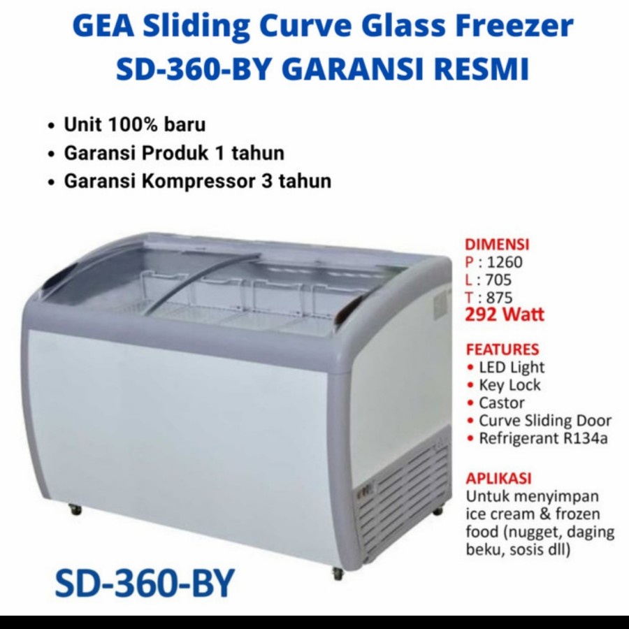 GEA Sliding Curve Glass Freezer SD 360BY / Freezer Box Kaca Gea SD360BY