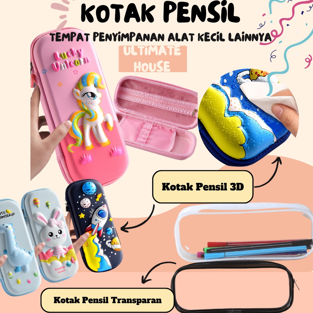 Tempat Pensil Kotak Pensil 3D Timbul Hardcase Hardtop Waterproof Kotak Pensil Motif