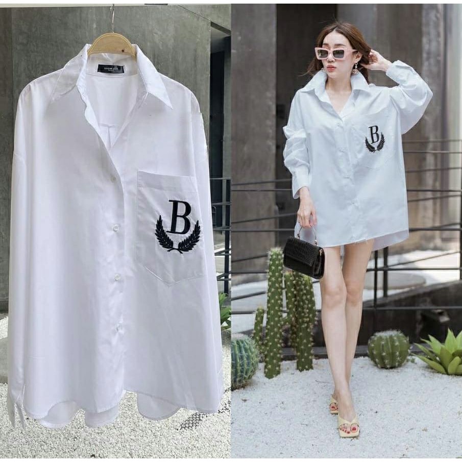 (COD) Kemeja Oversize Putih / Pakaian Wanita / Atasan / Kemeja