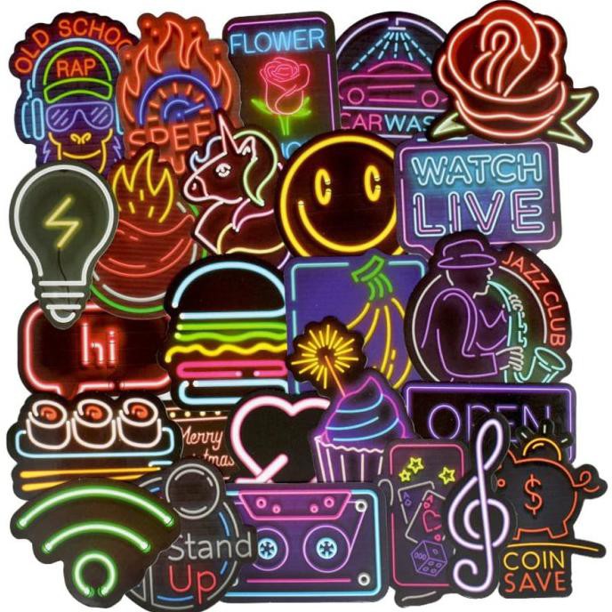 

[ COD] 50 pcs Stiker Waterproof Icon Neon Lucu Rimowa Travel Laptop Gitar SPECIAL Kode 10