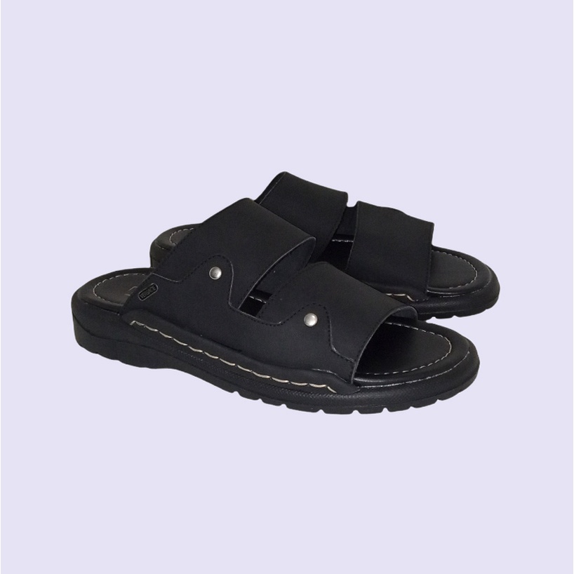 Sandal Pria Kulit Asli Full Black - ORIGINAL Sendal Selop Sol Hak Tebal