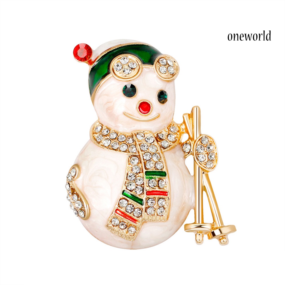 OW@ Lady Rhinestone Inlaid Christmas Snowman Enamel Brooch Pin Lapel Decor Xmas Gift