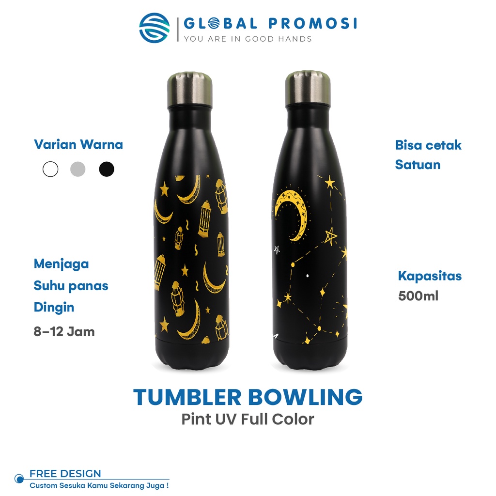 Tumbler Bowling Custom Souvenir Botol Unik Lucu UV Print Design Bebas