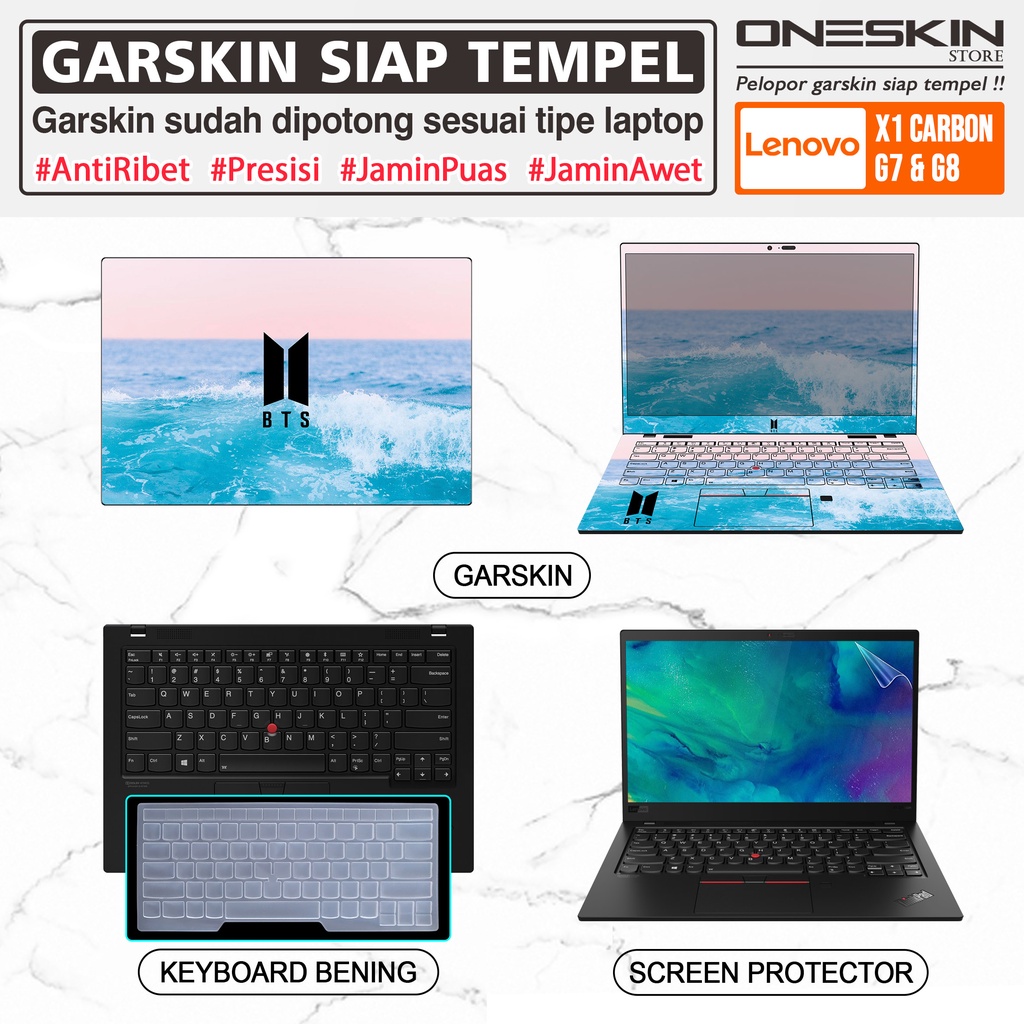 Garskin Stiker Laptop Pelindung Keyboard Screen Protector Lenovo ThinkPad X1 Carbon Gen 7 8 9 Gambar Full Body Silikon Bening Glossy Doff Anti Blueray