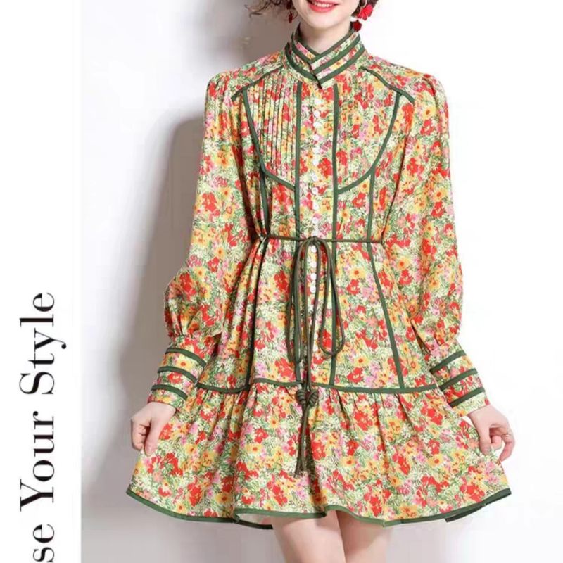 46500 Baju mini dress gaun pesta pendek motif bunga flower lengan Baloon Puff Sleeve Korean style wa